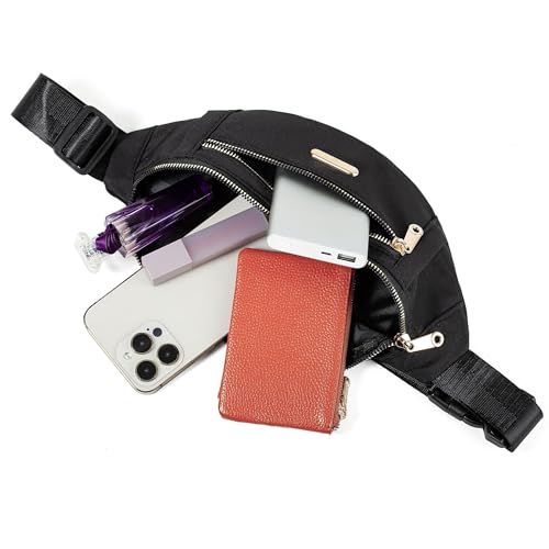 Fanny Packs Crossbody Bag for Women, Waist Pack Jogging Pouch Belt Bag for Outdoors Traveling Hiking - Black