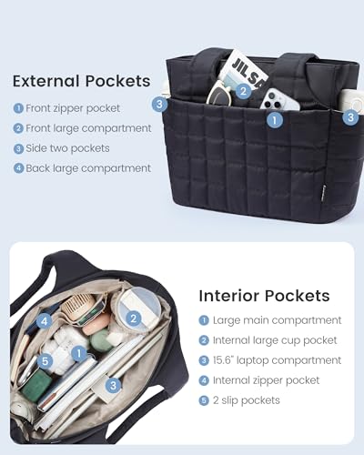LOVEVOOK Tote Bag for Women, Lightweight Puffer Tote Bag with Compartments Quilted Shoulder Bag for Travel Work Teacher Nurse