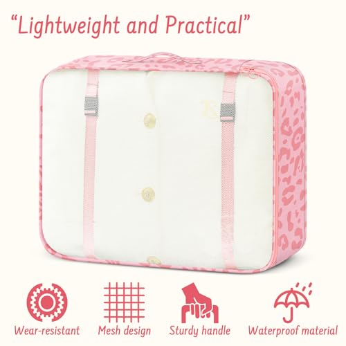 Woobolsalike 9 Set Packing Cubes for Travel Essentials - Lightweight Carry-On Luggage Organizer Bags with Shoe, Clothes & Laundry Bags for Airplane, Family & Business Travel, Pink leopard print