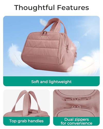 BAGSMART Travel Toiletry Bag, Lightweight Large Wide-open Travel Bag for Women, Puffy Cosmetic Makeup Bag Organizer with Handle for Accessories,Essentials, Toiletries, Dark Pink