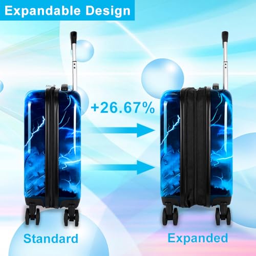 5PCS Kids Carry on Luggage Set, Airline-Approved Suitcases with 360° Spinner Wheels, Cute Travel Suitcase for Boys & Toddlers - Lightning T-Rex Blue