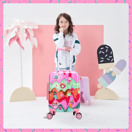 Inprof Cute Kid’s Luggage Set 5 Piece Suitcase Set 16’’ Hardside Luggage with Spinner Wheels Girls Carry on Toddler Travel Rolling Suitcase Carry on Luggage Airline Approved