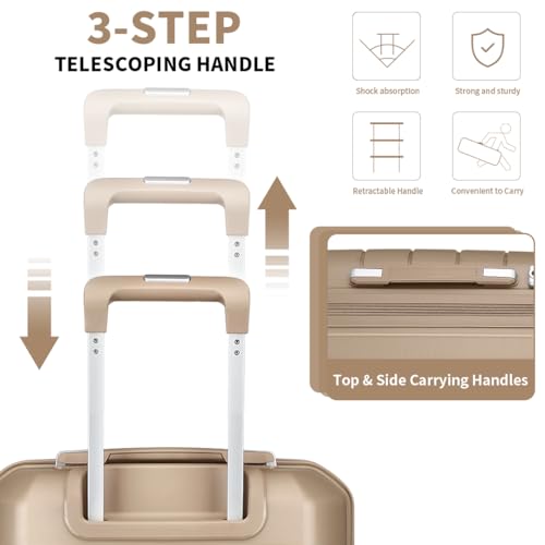 Somago Luggage Sets and Packing Cube Travel Set Lightweight Hardside Polypropylene Suitcases with Double Spinner Wheels and TSA Lock,Noble Golden