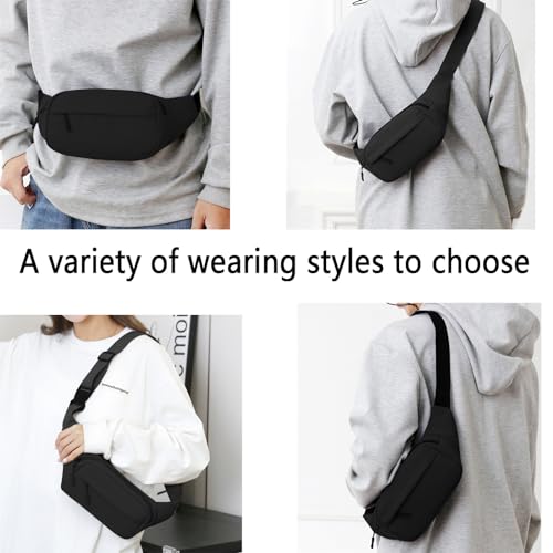 ZMD Small Hip Pack for Men & Women, Crossbody Belt Fanny Pack Sports Hiking Waist Bag Fits All Phones with 3-Zipper Pockets, Hip Bum Bag for Casual Workout Outdoors Running Walking Traveling, Black