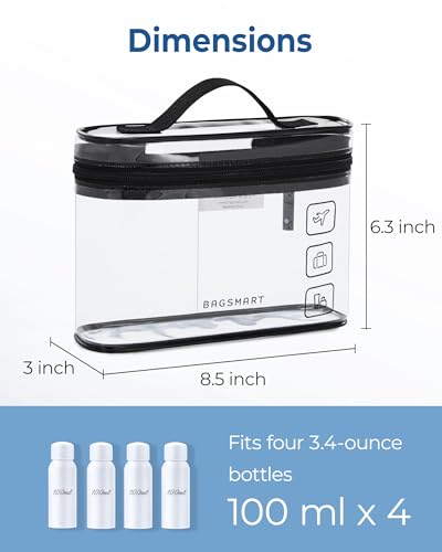 BAGSMART TSA Approved Toiletry Bag, 2 Pack Clear Makeup Cosmetic Bag Organizer, Quart Size Travel Bag for Toiletries, Carry-on Travel Accessories Essentials, Black-2pcs