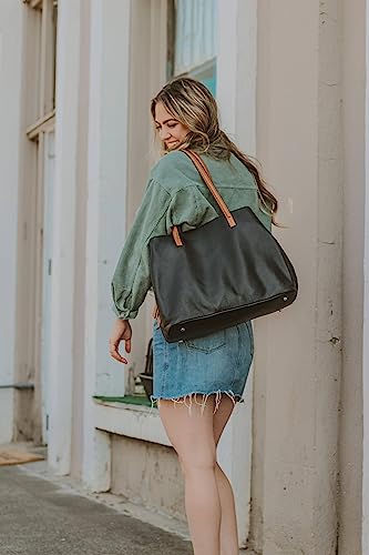 S-ZONE Leather Tote Bag for Women Zipper Pockets Shoulder Purses Handbags Large