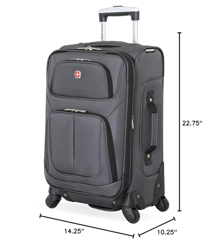 SWISSGEAR Sion Softside Expandable Spinner Luggage Durable Lightweight Travel Suitcase, Dark Grey, Carry-On