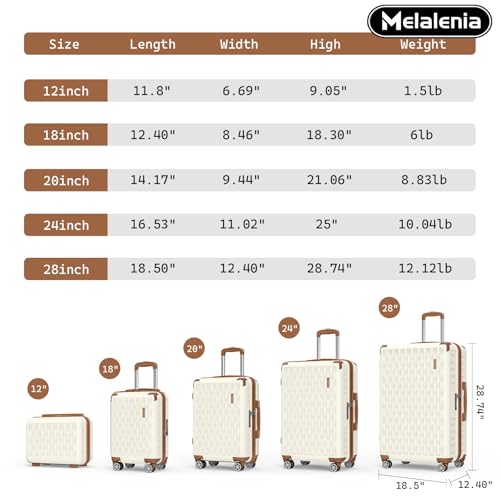 Melalenia Luggage Sets 7 Piece Hard Shell Carry on Suitcase with Spinner Wheels and TSA Lock, Lightweight Travel Duffel Bag for Women, Beige Brown
