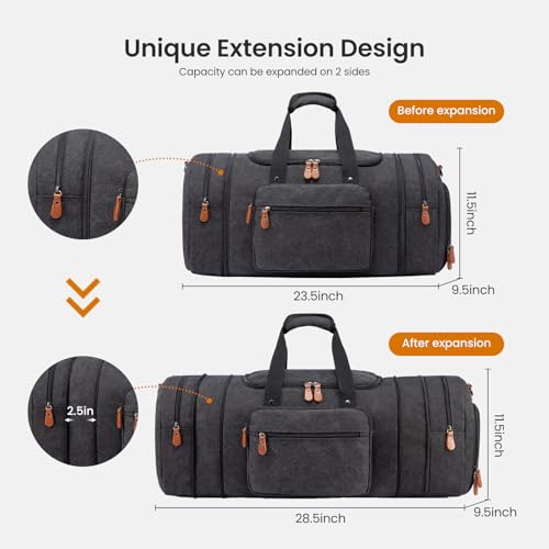 Sucipi Canvas Travel Duffel Bag for Men, Weekend Overnight Bag with Shoe Compartment and Toiletry Bag, Carry-On for Airplanes, Dark Grey
