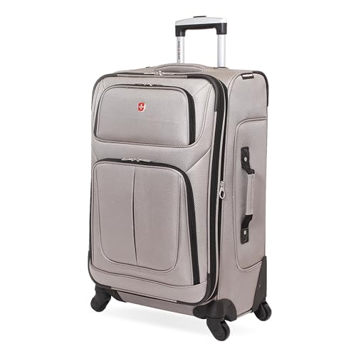 SWISSGEAR Sion Softside Expandable Spinner Luggage Durable Lightweight Travel Suitcase, Pewter, Checked-Medium