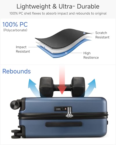 LUGGEX 3 Piece Set Luggage with Spinner Wheels,100% PC Hard Shell Suitcases with 360° Spinner Wheels & TSA Locks(Blue, 3 Piece Sets)
