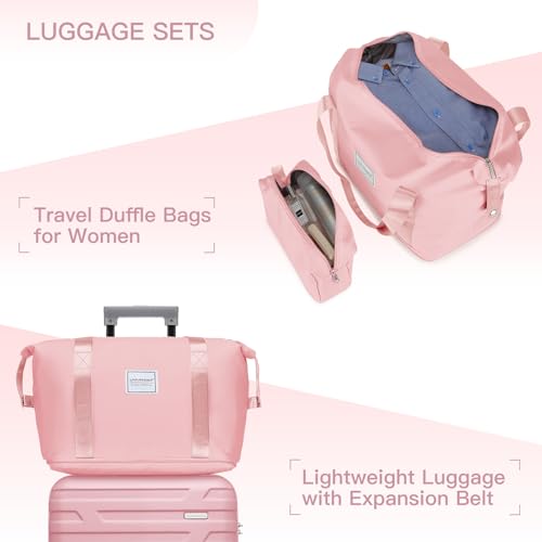 Clyrava Pink 6 Piece Luggage Set Hard Shell - Expandable Suitcases with Spinner Wheels and Duffel Bags for Family Travel, Durable Carry On Luggage Sets with Lock for Women and Girls