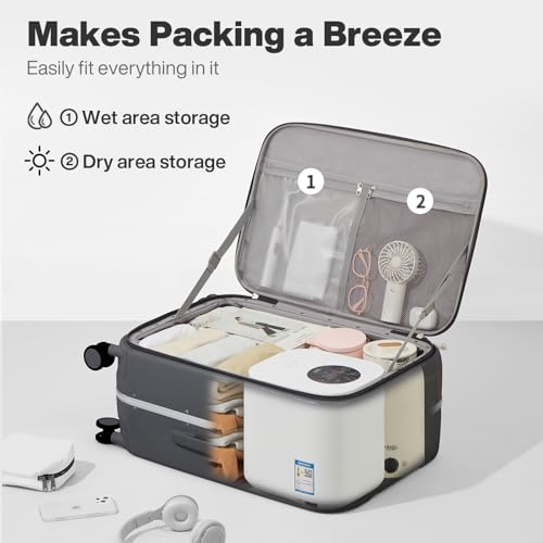 mixi 26 Inch Large Checked Luggage PC Hard Shell Suitcase Top Opening Aluminum Frame Travel Suitcases with Wheels, Rock Gray