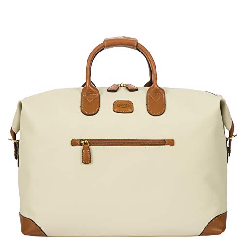 Bric's FIRENZE Cargo Duffel Bag - Luxury Travel Tote with Luggage Sleeve - Weekender and Travel Carry On Bags For Women and Men - Embossed PVC - 18 Inch, Cream