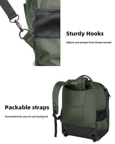 MATEIN Rolling Backpack, 17 Inch Travel Laptop Backpacks with Wheels, Water Resistant Large Roller Carry On Luggage Wheeled, Trolley Overnight Suitcase Business College Computer Bag, Green
