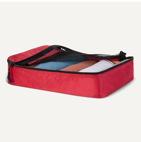Amazon Essentials 4-Piece Packing Cubes Travel Accessories Set, Luggage Organizer, Double Zipper, Mesh Top, Space-Saving Suitcase Organizer, Small/Medium/Large/Slim, Red (Previously Amazon Basics)