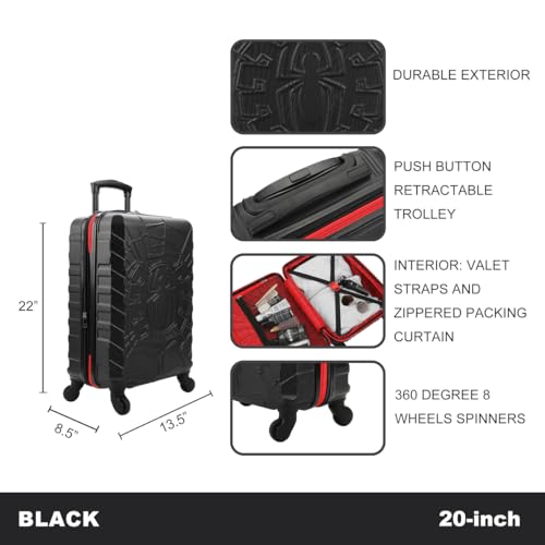 Bioworld Marvel Spider-Man Spider Logo Black 22" 4-Wheel Rolling Luggage