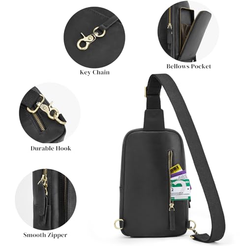 S-ZONE Sling Bag for Men Women RFID Blocking Top Grain Leather Crossbody Shoulder Bag Chest Hiking Daypack Travel