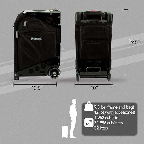 ZUCA Pro Carry On Luggage with Wheels - Black Bag and Black Frame, with 5 Packing Pouches, Travel Cover, and Built-In Seat