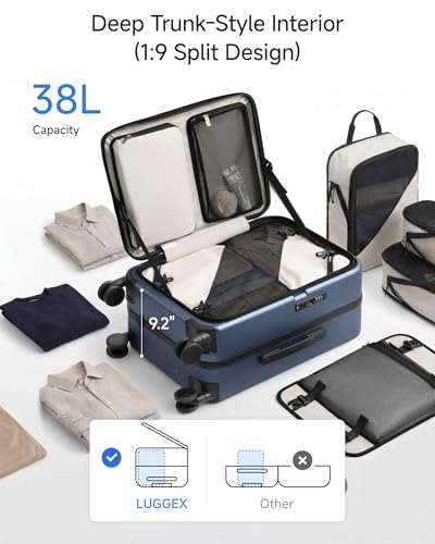 LUGGEX Carry On Luggage Top Opening, FLA Aluminum Frame Trunk Style Luggage, Polycarbonate Hard Shell Suitcase (FX-Enhance, Charcoal Metallic, 20 Inch, 38L)