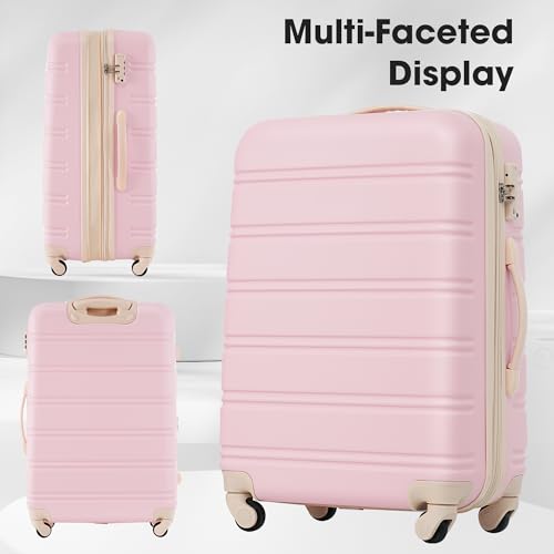 Merax 3 Piece Luggage Set,Hardside Suitcase Set,Expandable Luggage with TSA Lock,Lightweight Durable Travel Carry on Suitcase with Wheels 20+24+28 inch(White Pink)
