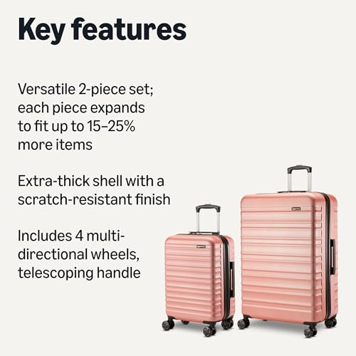 Amazon Basics 2-Piece Hardshell Suitcases Set (21", 30"), Expandable Travel Luggage with Scratch-Resistant Surface, Four Multi-directional Wheels, Telescopic Handle, Rose Gold