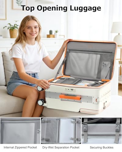 Joyway Carry on Luggage Airline Approved, Hardside Top Opening Carry-on Suitcase with Front Pocket and USB Port, Aluminium Frame 20 Inch Luggage with TSA Lock and Spinner Wheels