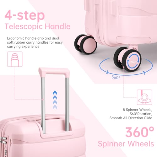 TRIPLAYER Carry On Luggage 22x14x9 Airline Approved, 22 Inch PP Hardshell Luggage Carry-on Suitcase with Spinner Wheels, Carry On Suitcase Set for Women (Pink)