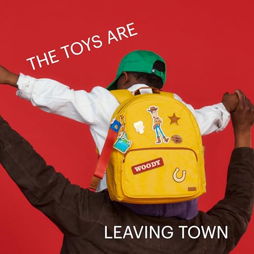 Away Toy Story 5 Kids Backpack - Airline-Approved Personal Item Backpack with Tech Sleeve, Water Bottle Pockets, Interior and Exterior Pockets - Woody Yellow
