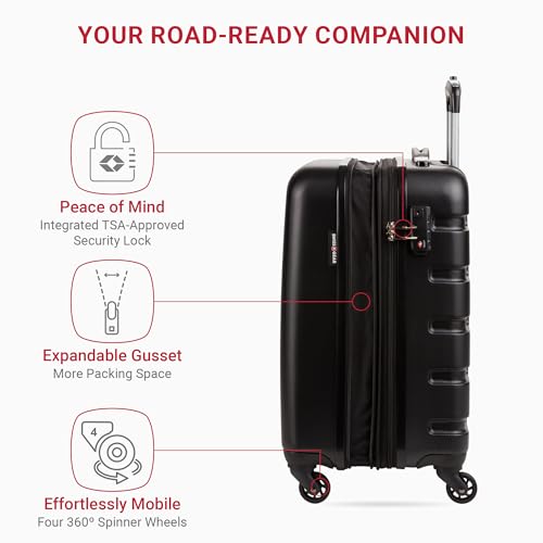 SwissGear 7366 Hardside Expandable Luggage with Spinner Wheels, Black, Carry-On 19-Inch