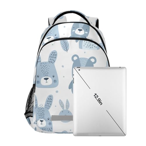 KLL Bear and Rabbit Pastel Blue fun kids backpack with large bookbags for middle school para bebes varon