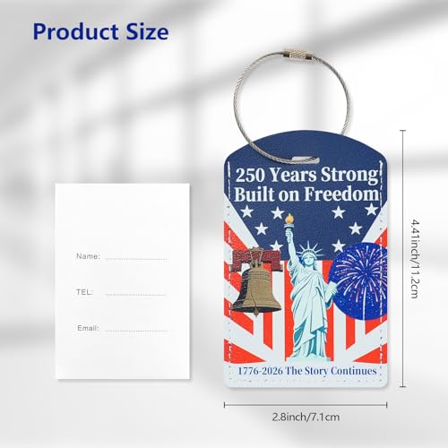 USA 250th Anniversary Luggage Tags (2 Pack) - Patriotic Liberty Bell & Statue of Liberty Suitcase Tags for Travel, 4th of July Decorations Travel Accessories