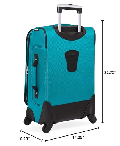 SWISSGEAR Sion Softside Expandable Spinner Luggage Durable Lightweight Travel Suitcase, Teal, Carry-On