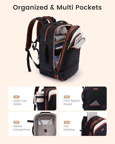 LOVEVOOK Carry On Travel Backpack For Women Flight Approved, 55L Personal Item Travel Bag Flight Approved, TSA Travel Bag Fit 18 Inch Laptop, Weekender Overnight Waterproof Daypack with 2 Cubes