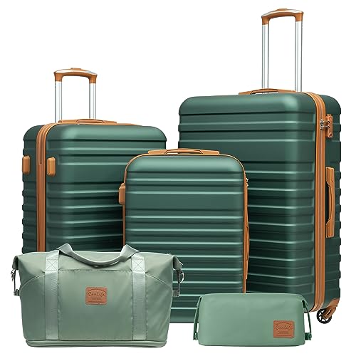 Coolife Suitcase Set 3 Piece Luggage Set Carry On Hardside Luggage with TSA Lock Spinner Wheels (Dark Green, 5 piece set)