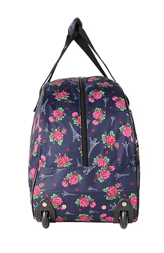 Betsey Johnson Designer Carry On Luggage Collection - Lightweight Pattern 22 Inch Duffel Bag- Weekender Overnight Business Travel Suitcase with 2- Rolling Wheels (Eiffel Towers)