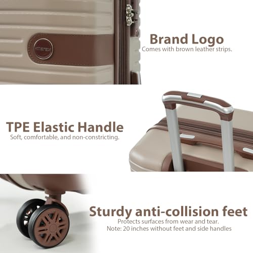 Merax Hardshell Luggage Sets 4 piece Lightweight Durable Suitcases With Wheels TSA Lock Expandable (only 24”/28”) ABS Large Travel Luggage Set (Khaki)