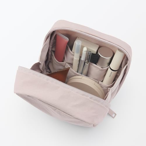 MUJI Rumpled Nylon Wide-Open Pouch - Square Cosmetic Bag For Travel In Dark Gray