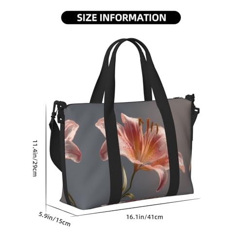 Blooming lilies Printed Travel Bag Large Gym Tote, Weekend & Business Trip Crossbody Shoulder Bag, Lightweight