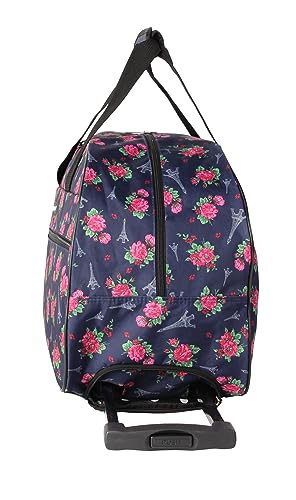 Betsey Johnson Designer Carry On Luggage Collection - Lightweight Pattern 22 Inch Duffel Bag- Weekender Overnight Business Travel Suitcase with 2- Rolling Wheels (Eiffel Towers)