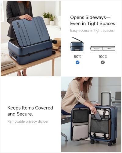 LUGGEX Top Opening Checked Luggage 26 Inch, FLA Aluminum Frame Trunk Style Luggage, Polycarbonate Hard Shell Suitcase (FX-Enhance, Blue, 80L)