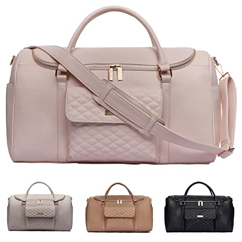 Travel Duffel Bag by Luli Bebe – Designer Vegan Leather Weekender Bag, Stylish & Functional (Pastel Pink)