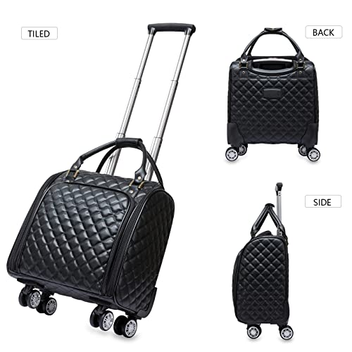 feilario 18in Leather Softside Underseat Carry on Suitcases Expandable Spinner Wheels Travel Luggage