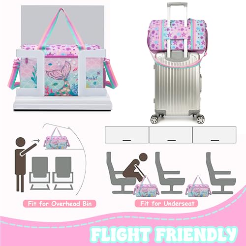 Homskiii Kids Luggage Set with Wheels Girls Cute Mermaid Travel Softside Suitcases 16" Carry on Suitcase with Duffle Bag Girls Luggage Sets Airline Approved