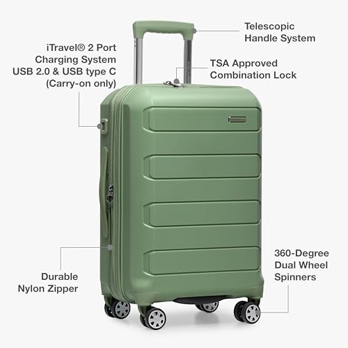 Traveler's Choice Pagosa Hardshell Expandable Luggage with Spinner Wheels, Green, 2-Piece Set (22/27)