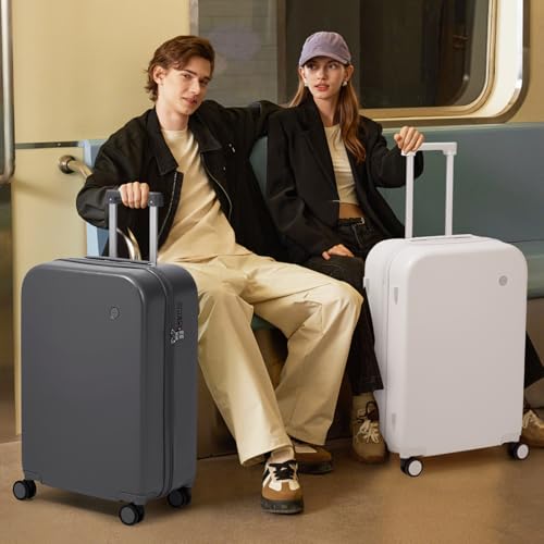mixi Carry on Luggage, 20'' Suitcase Spinner Wheels Luggage Hardshell Lightweight Rolling Suitcases PC with Cover & TSA Lock for Business Travel, Off White（Slight Pink）