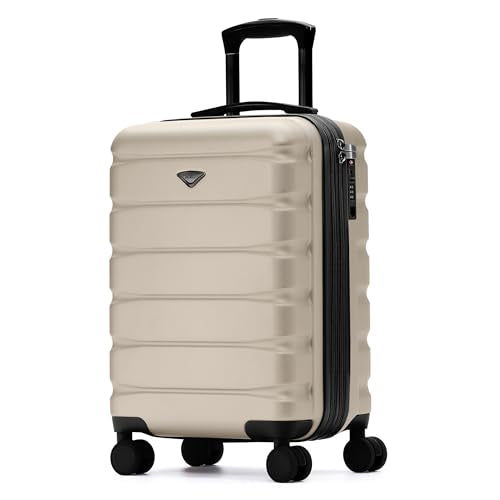 Flight Knight 22x14x9 Expandable Carry On Suitcase Hardside TSA Lock USB C Port Lightweight Luggage Silent Double Spinner Wheels Maximum Overhead Carry-On Bag American United Approved Champagne