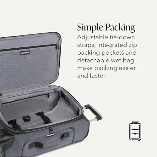 SWISSGEAR Sion Softside Expandable Spinner Luggage Durable Lightweight Travel Suitcase, Dark Grey, 2-Piece Set (Carry-On/Medium)