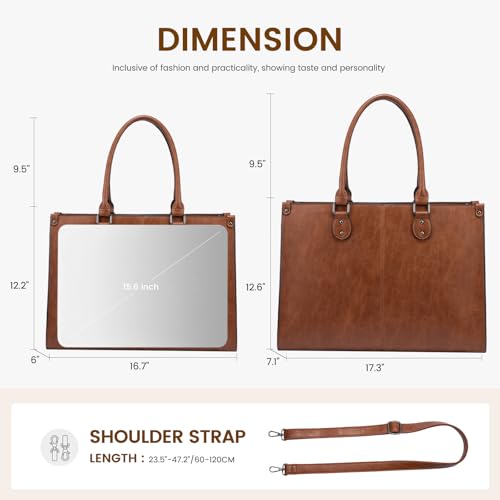 LOVEVOOK Laptop Tote Bag for Women, 17.3 Inch Professional Work Bag with Matching Clutch, Waterproof Vintage Leather Computer Tote for Office, Business Travel & Daily Use, Gift for Women