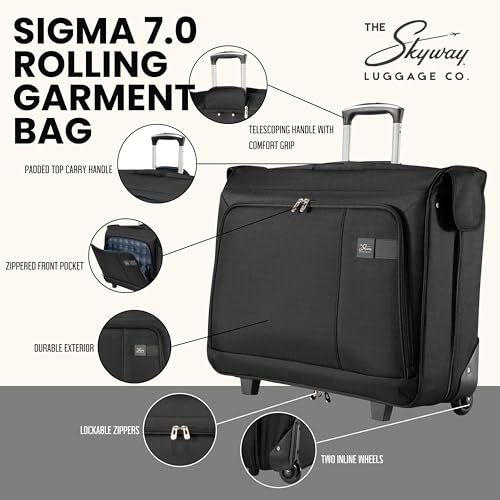 Skyway Sigma 7.0 Rolling Garment Bag – Wrinkle-Free Suit Bag with Wheels, Durable Travel Bag for Suits, Dresses & Garment Organization
